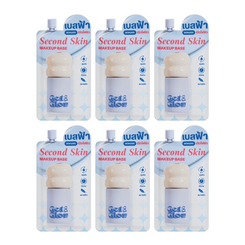 6x Get&Glow Second Skin Blue Makeup Base Facial Tone Up Brighten Even Skin 5ml