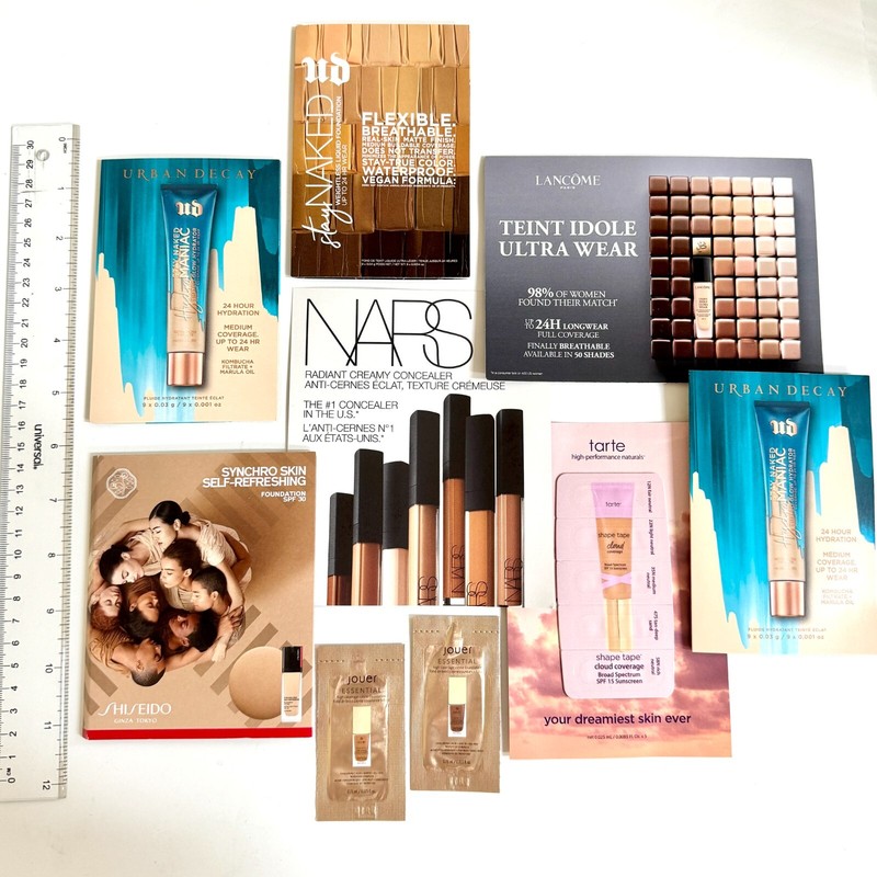 Assorted Sample Set Card Lot x9 Foundation Concealer NAKED NARS Jouer Shiseido gallery