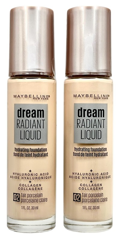 2 Pack Maybelline Dream Radiant Liquid Hydrating Foundation 02 Fair Porcelain