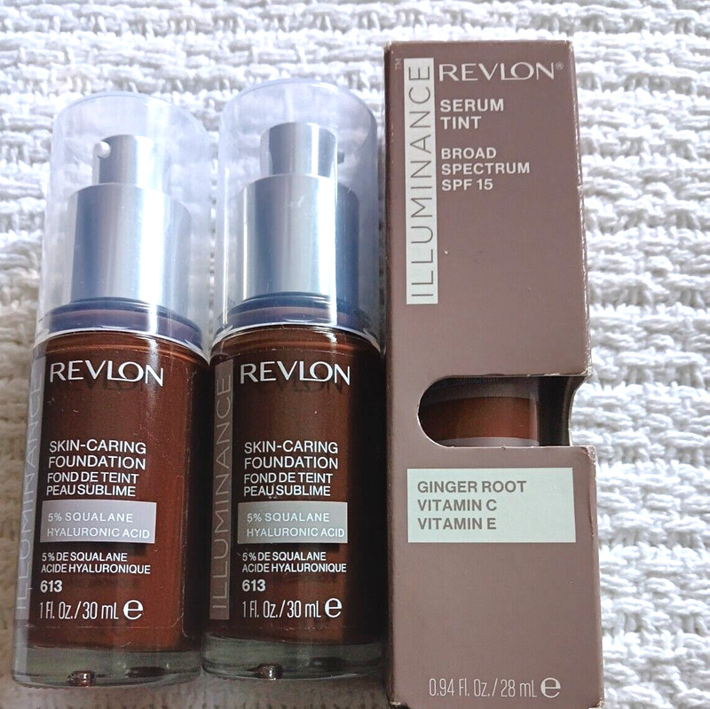 Revlon Illuminance Skin-Caring Foundation 613Honey Java Serum Tint 509Sandalwood