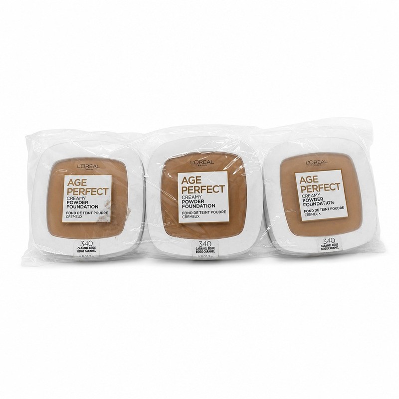 L’Oreal Paris Age Perfect Creamy Powder Foundation 340 Caramel Beige, 3 PACK