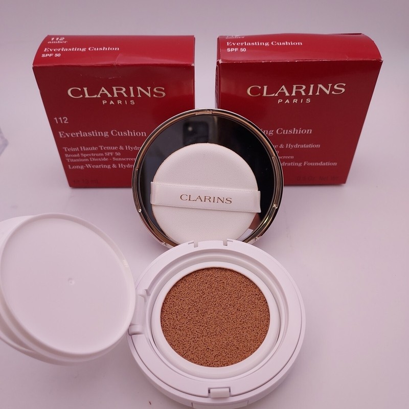 LOT OF 2 Clarins Everlasting Cushion Long Wear Hydrating Foundation 112 AMBER