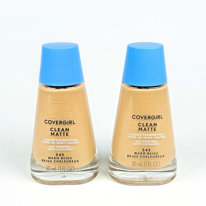 (2 Pack) CoverGirl Clean Matte Liquid Foundation, 545 Warm Beige (1 fl oz Each)