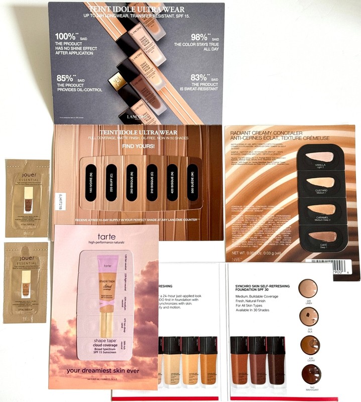 Assorted Sample Set Card Lot x9 Foundation Concealer NAKED NARS Jouer Shiseido gallery