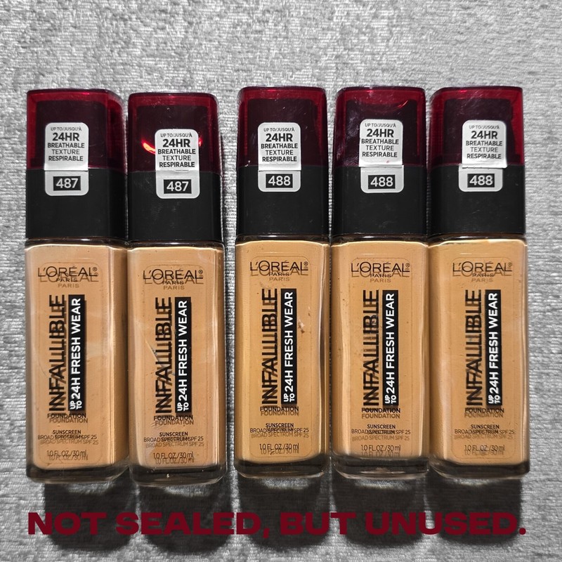 Lot of 5 L’Oréal Infallible Foundation Shades 487 & 488 SPF 25 Exp 2021