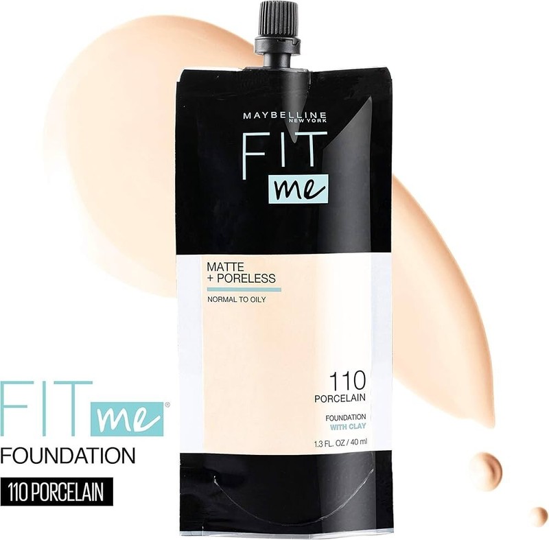 Maybelline Fit Me Matte + Poreless Foundation Makeup, -110 Porcelain – 1.3 FL OZ