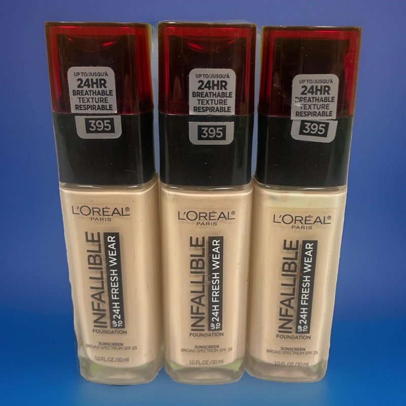 LOREAL Infallible 24hr Fresh Wear Foundation 395 Rose Pearl 1oz Ea 3 PCS Read!!