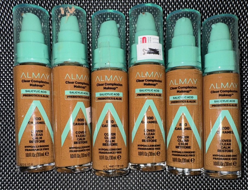 6 Almay Clear Complexion Acne Foundation Makeup Sensitive Skin 800 Caramel 1oz