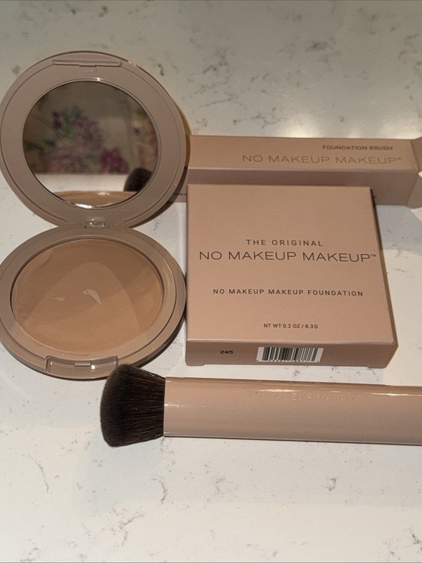 NO MAKEUP MAKEUP FOUNDATION & Brush! ALMOND read! Pallet Item.$80 MSRP gallery