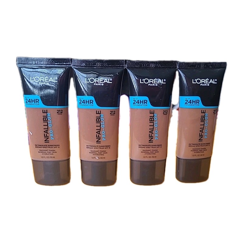 4 SEALED L’Oreal Paris Infallible Pro-Glow Foundation 24HR 212 Cocoa 1fl oz