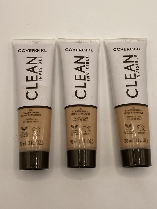 3 Pack New COVERGIRL Clean Invisible Foundation 130 Classic Beige Vegan OilFree