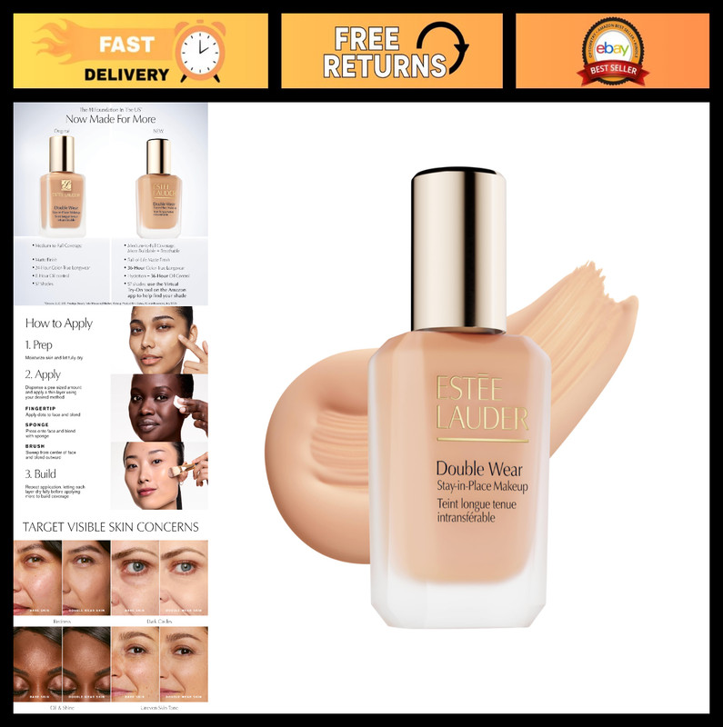 Long-Wear Matte Foundation Makeup – Double Wear Stay-in-Place, 1 Fl Oz, Flawless