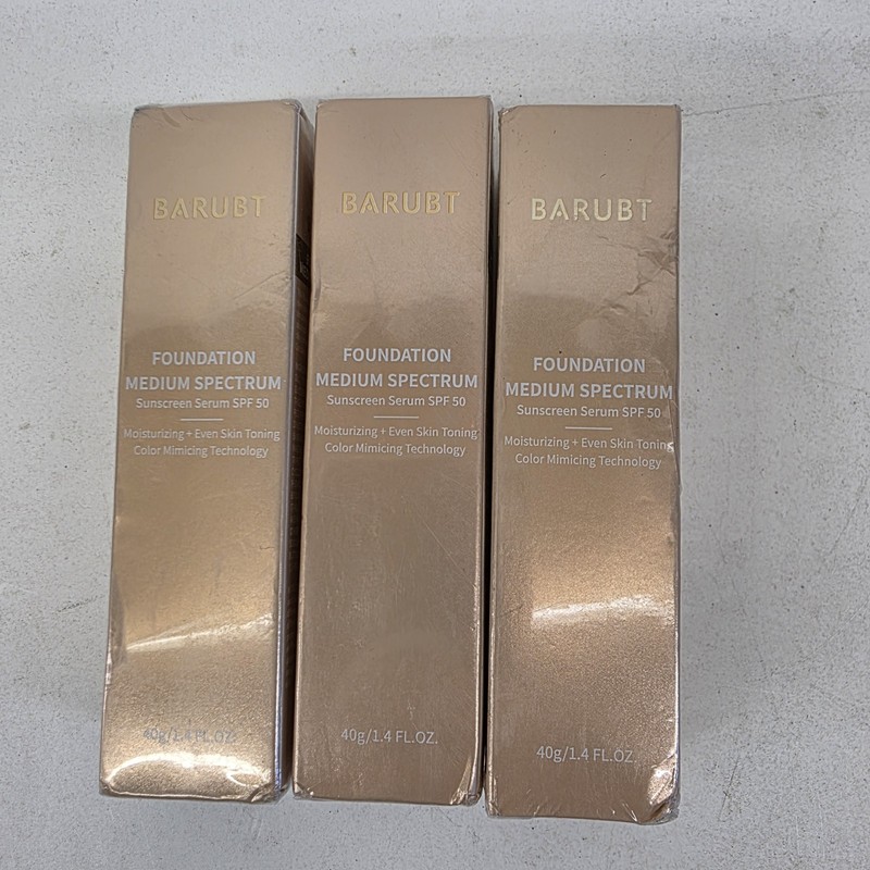 3 x Barubt Foundation Medium Spectrum Sunscreen Serum SPF 50 1.4oz NEW