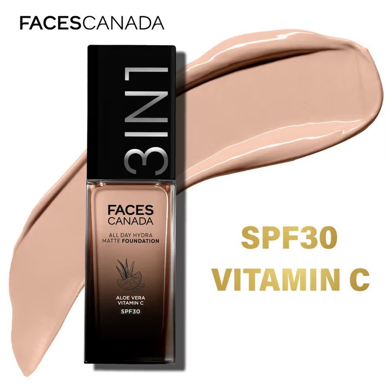 Faces Canada 3 in1 All Day Hydra Matte Foundation + SPF 30 – Warm Natural 021