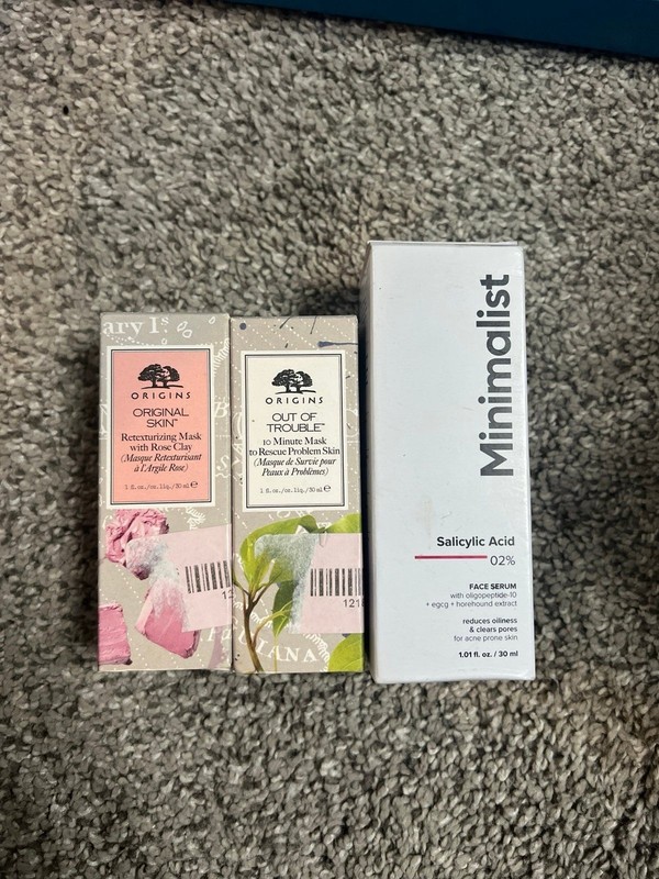 New Origins and minimalist face mask and serum