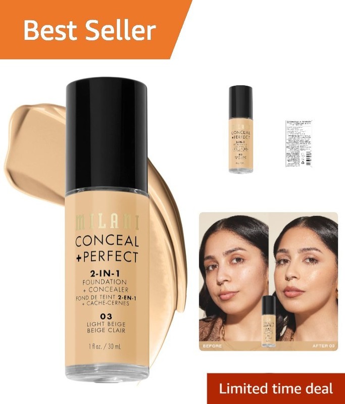 Light Beige Liquid Foundation – Cruelty-Free, Medium-to-Full Coverage, 1 Fl. Oz.