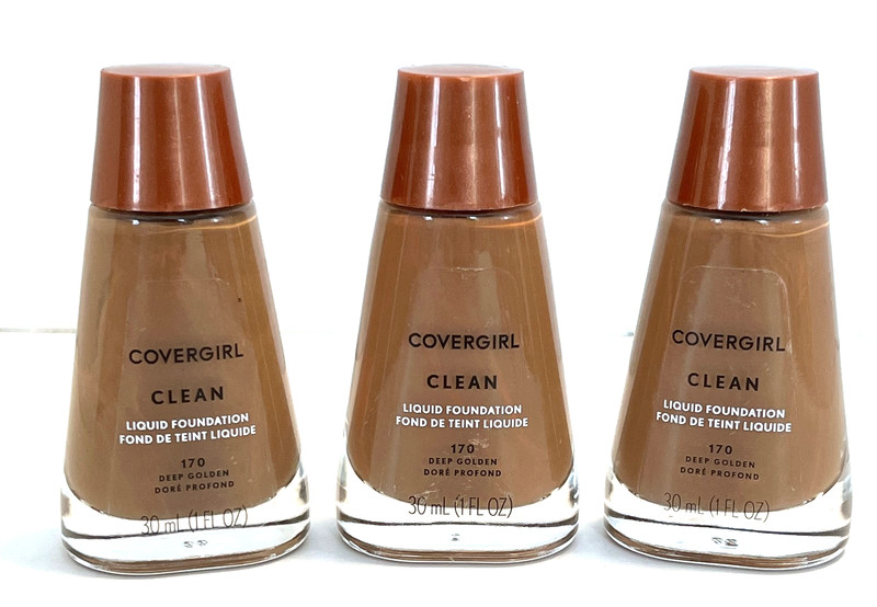 Lot of 3 Covergirl Clean Liquid Foundation Face Makeup 170 Deep Golden 1 fl oz