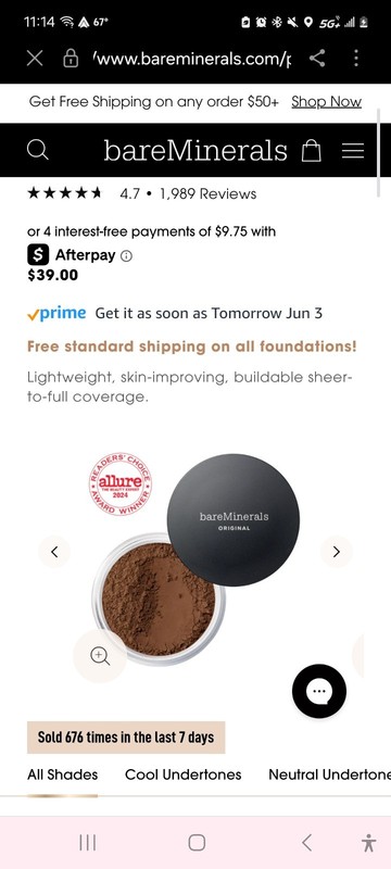 bareMinerals ORIGINAL Loose Powder Foundation SPF 15 Neutral Dark 24 .28oz. NEW gallery