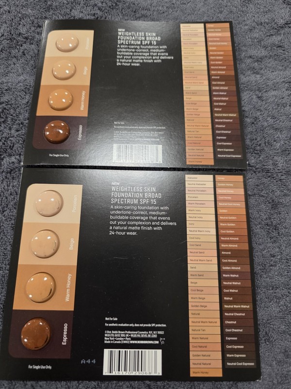 2x Bobbi Brown Weightless Skin Foundation Broad Spectrum SPF 15 Sample Cards