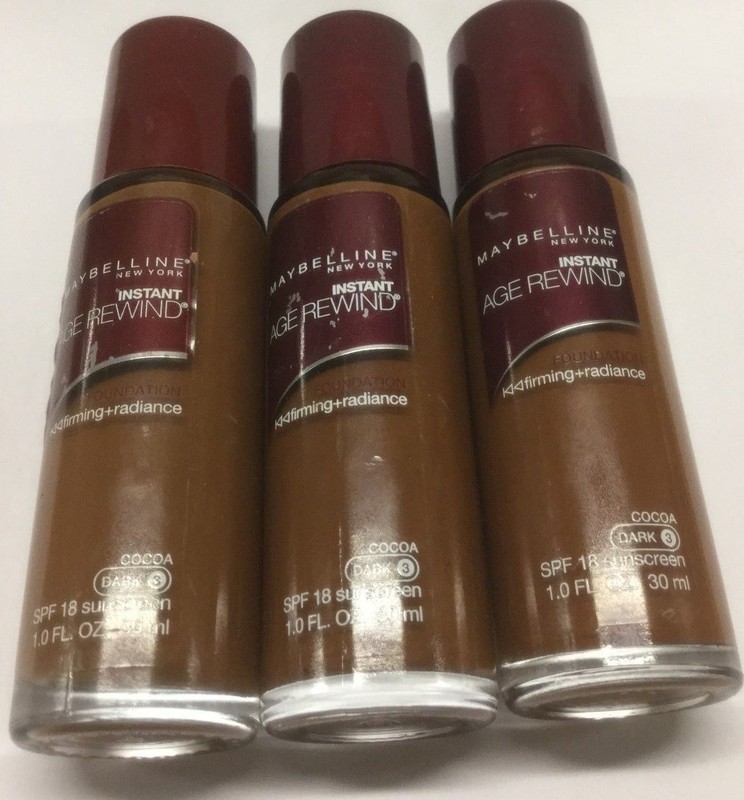 3 X Maybelline Instant Age Rewind Foundation SPF18 Cocoa (Dark-3) NEW.