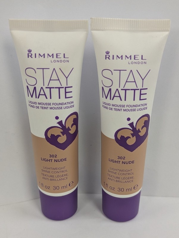 LOT OF 2 RIMMEL STAY MATTE LIQUID MOUSSE FOUNDATION #302 LIGHT NUDE 1fl oz EACH