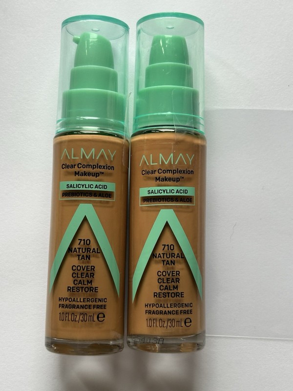 Lot of 2 Almay Clear Complexion Makeup 710 Natural Tan Salicylic Acid 1oz Sealed