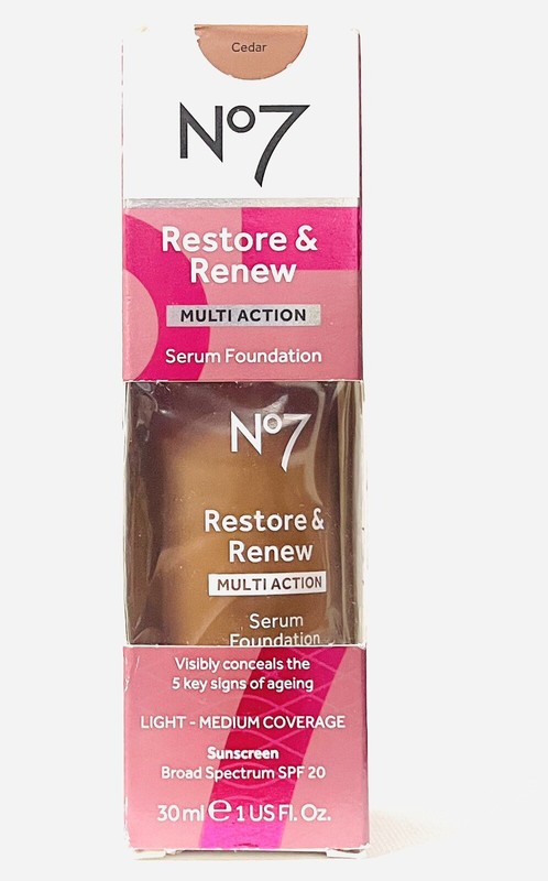 No7 Restore & Renew Multi Action Serum Foundation- Cedar -SPF20