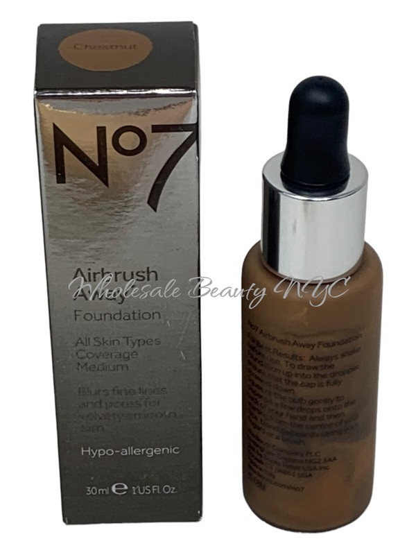 No7 Airbrush Away Foundation All Skin Types CHESTNUT 1.0 Oz/30 ml New in Box