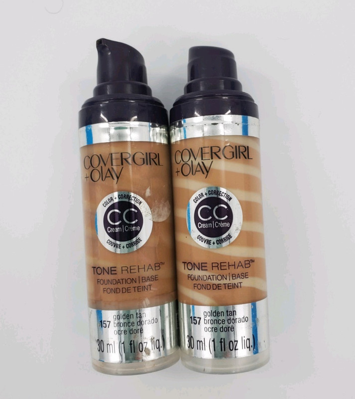 2X Covergirl + Olay Tone Rehab Foundation Base CC Cream 157 Golden Tan 1 fl oz