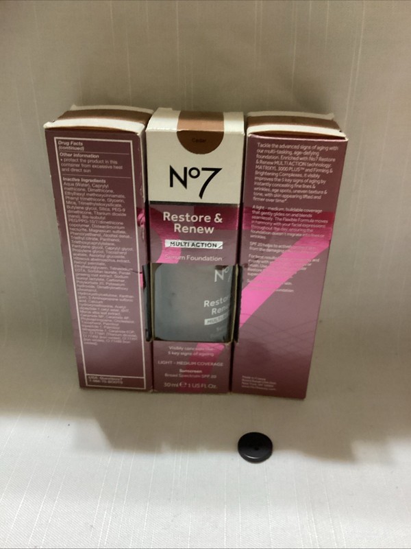 3x No7 Restore & Renew Multi Action Serum Foundation Cedar Exp10/23