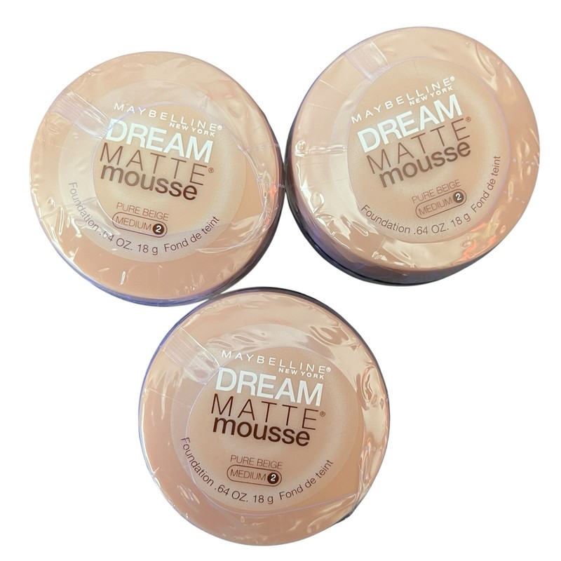 3X Maybelline Dream Matte Mousse Foundation – Pure Beige 2 Medium – NEW SEALED