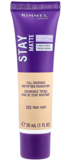 Rimmel London Stay Matte Full Coverage Mattifying Foundation, 103 True Ivory X2