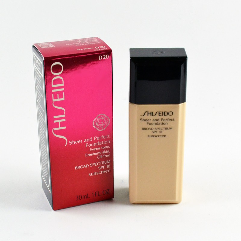 Shiseido Sheer & Perfect Foundation SPF18 D20 / D 20 Rich Brown – 1 Oz. / 30mL